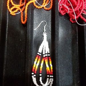 Handmade Native American Indian earrings white